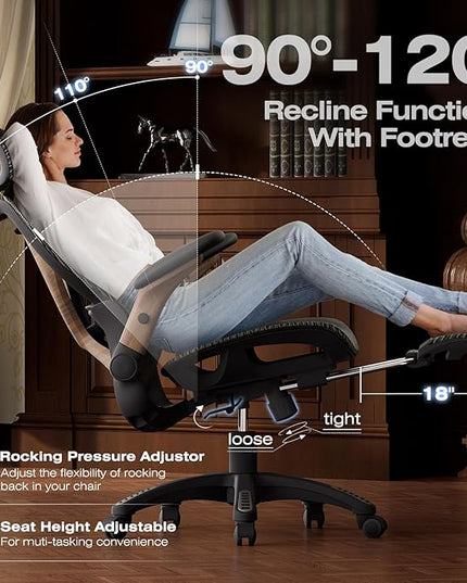 ELABEST X100 Ergonomic Office Chair with Footrest, Big and Tall Home Desk Chair with 5D Flip-Up Arms, Adjustable 3D Lumbar Support,High Back Rolling Computer Chair, Swivel Mesh Chairs (Coffee Break)