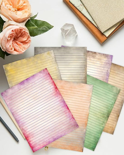 PARTH IMPEX 56 Sheets Vintage Lined Writing Paper 8.5x11 - Letter Size Ruled Stationery Rustic Old Looking Letterhead Printer Paper - 120gsm Thick Uncoated Decorative Colored Antique Aged Design