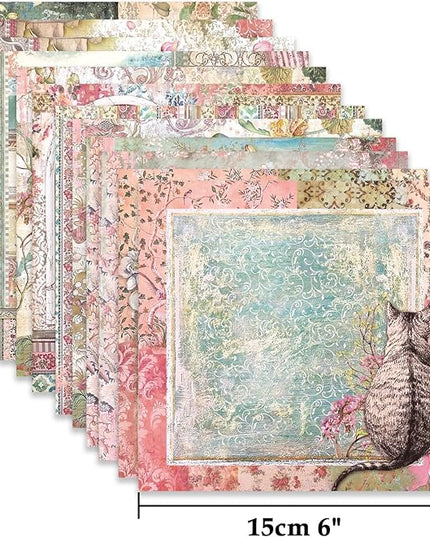 Scrapbook Paper,24 Sheets 6"x 6" Decorative Papers,Single-Sided Vivid Origami Decoupage Paper for Card Making,DIY Album, Hand Account & Travel Diary Craft Projects,Orchids and Cat