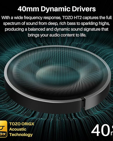 TOZO Hybrid Active Noise Cancelling Headphones, Wireless Over Ear Bluetooth Headset, 60H Playtime, Hi-Res Audio Custom EQ via App Deep Bass Comfort Fit Ear Cups, for Home Office Travel