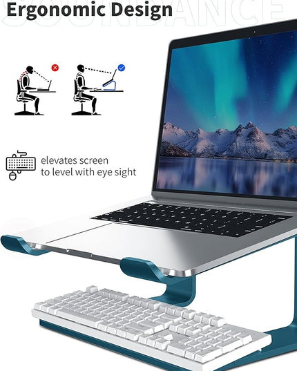 SOUNDANCE Laptop Stand, Aluminum Computer Riser, Ergonomic Laptops Elevator for Desk, Metal Holder Compatible with 10 to 15.6 Inches Notebook Computer, Navy Blue