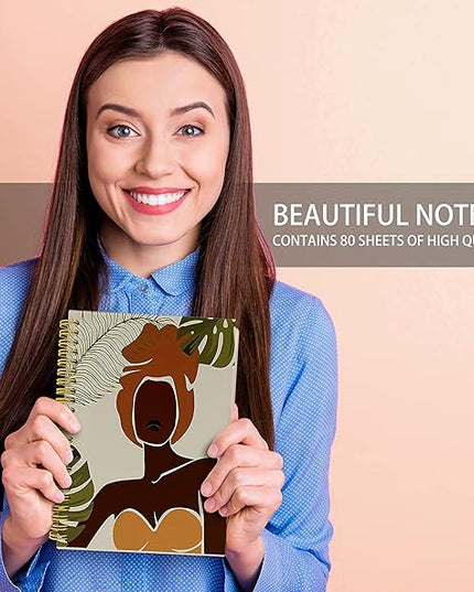 Knibeo Boho Women Journal Notebook - Black Girl Journal, 5.5×8.3 Inch Girls Spiral Bound Notebook Aesthetic with 164 Pages, Notebooks for Women