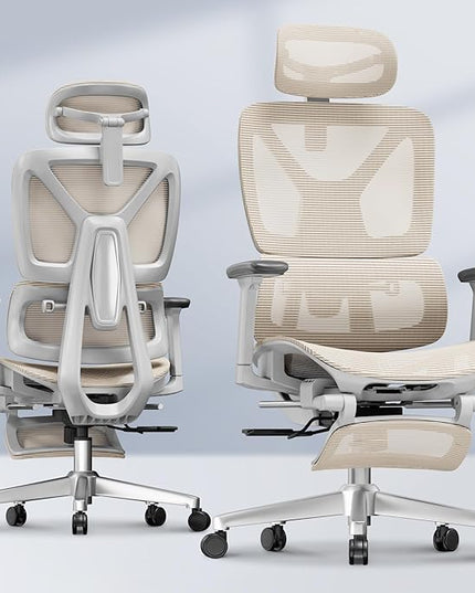 FLEXISPOT ErgoX Premium Ergonomic Office Chair with Footrest- Adjustable 3D Armrests, Dynamic Lumbar Support, Recline & Tilt Function, Mesh Seat, for Home & Office Use,Cream