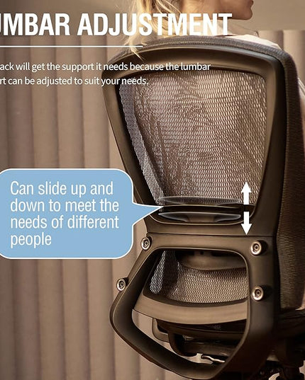 ELABEST T96 Mesh Office Chair,Ergonomic Computer Desk Chair,Sturdy Task Chair- Adjustable Lumbar Support & Armrests,Tilt Function,Comfort Wide Seat,Swivel Home Office Chair