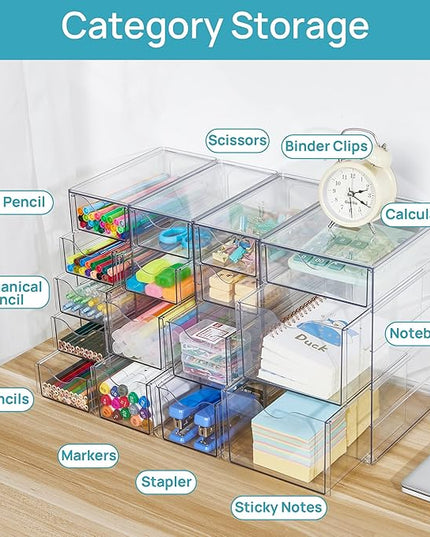 Vtopmart Acrylic Organizer with 16 Drawers (4 Set),Clear Storage Drawers for Office Supplies,Desk Organization and Storage for Makeup,Jewelry,Art Crafts