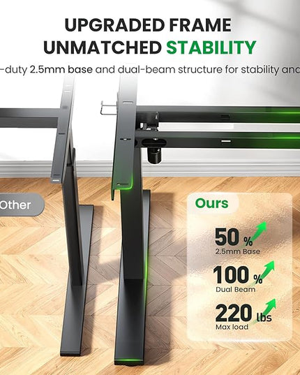 Electric Standing Desk Adjustable - 63x30 Inch Sit Stand Desk with 1 Inch Thick Tabletop, Double Beam Frame, 3 Memory Height Adjustment, Cable Management for Home Office