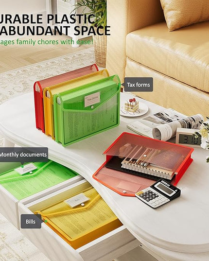 ThinkTex Plastic Expanding File Folder, Transparent envelopes with Snap Closure,No Dividers,Large Capacity,Document Organizer for Receipts, Bills&Taxes,Letter/A4 Size for School/Office/Home-3 Pack