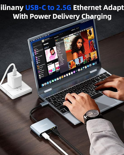 USB C to Ethernet Adapter 2.5Gbps with Power Delivery Charging, Type C to RJ45 Gigabit LAN Network Dongle, Compatible with MacOS, Windows 11/10/8/7, Linux