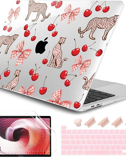 DONGKE Compatible with MacBook Pro 13 inch Case 2024 2023-2020 Release A2338 M2/M1 A2251 A2289 with Retina Display & Touch ID, Plastic Hard Shell & Keyboard Cover & Screen Film - Cheetah Cherry