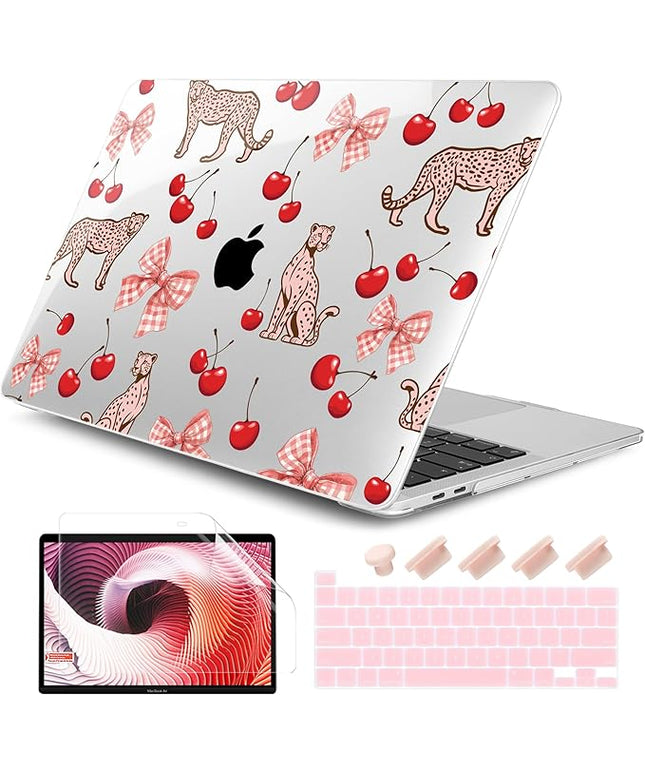 DONGKE Compatible with MacBook Pro 13 inch Case 2024 2023-2020 Release A2338 M2/M1 A2251 A2289 with Retina Display & Touch ID, Plastic Hard Shell & Keyboard Cover & Screen Film - Cheetah Cherry