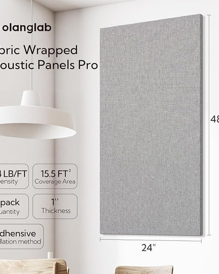 Olanglab Acoustic Panels 2 Pack, 48''x24'' Large Sound Panels, Fabric Wrapped Sound Proof Foam Panels for Walls, Sound Absorbing Panels for Recording Studio Acoustical Treatments (Light Grey)