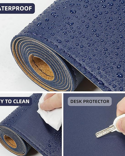AFIING Dual-Sided Desk Pad, Natural Cork & PU Leather, Desk Mat Protector Non-Slip, Waterproof, Easy Clean,Large Mouse mats for Office and Home Work(Blue, 31.5"x17")