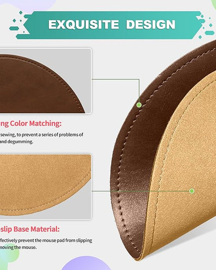 PU Leather Mouse Pad with Stitched Edge, Micro-Fiber Base, Non-Slip Waterproof for Computers, Laptop - Round 9 x 9 Inch (Dark Caramel Brown)