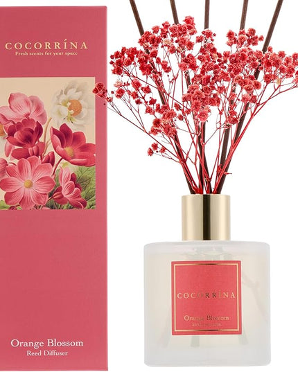 COCORRÍNA Reed Diffuser - Orange Blossom 6.76 Fl.oz Reed Diffuser Sets with Preserved Flowers, Diffuser with 8 Sticks for Bathroom Shelf Decor
