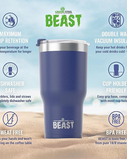 Beast 40 oz Tumbler Stainless Steel Vacuum Insulated Coffee Ice Cup Double Wall Travel Flask (Royal Blue)