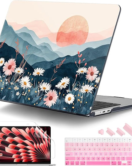 DONGKE for M4 MacBook Air 13.6 Inch Case 2025 2024 2023 2022 Model A3240 A3113 A2681 M3 M2 Chip, Plastic Hard Shell Case Cover with Touch ID for MacBook Air 13 Inch M4 - Sun & Daisie