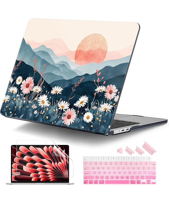 DONGKE for M4 MacBook Air 13.6 Inch Case 2025 2024 2023 2022 Model A3240 A3113 A2681 M3 M2 Chip, Plastic Hard Shell Case Cover with Touch ID for MacBook Air 13 Inch M4 - Sun & Daisie