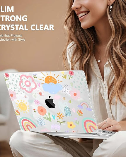 May Chen Case for MacBook Pro 14 inch, Models A2442 A2779 A2918 A2992 A3401 A3185 A3112 A3434, M1 M2 M3 M4 M5 Chip (2021-2025 Release), Plastic Hard Shell Case with Keyboard Cover, Rainbows Flowers