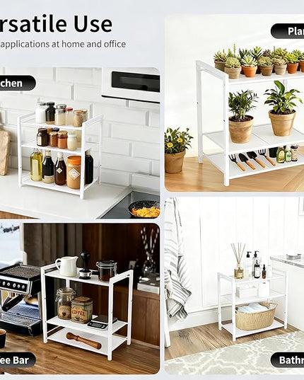 Desktop Shelf Organizer, 3-Tier Office Storage Rack, Adjustable Metal Bookshelf for Top of Desk, White Desk Organizer for Office, Home, Dorm and Small Spaces (White)