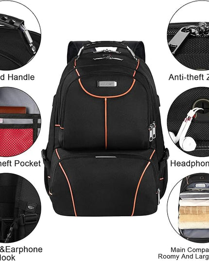 VECKUSON Lunch Bag Backpack, Insulated Cooler Lunch Box, Extra Large 17.3 inch Laptop Backpack with USB Port for Women and Men, Orange