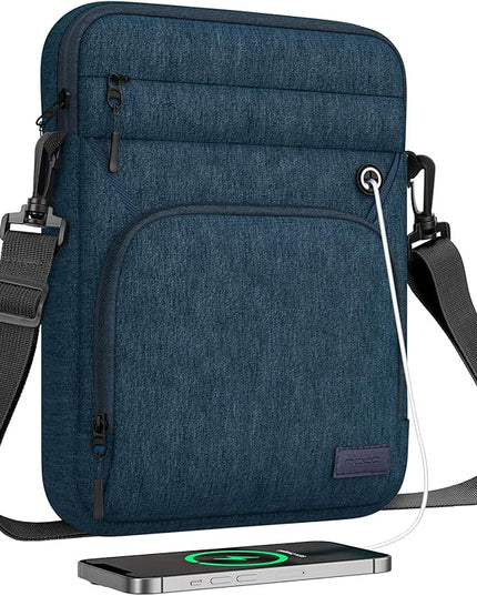 MoKo 9-11 Inch 360° Protective Tablet Sleeve Bag, Fits 11 inch iPad Air M3, iPad A16 2025, Pro 11 M5, iPad 10/9/8/7th, Tab S8/S9 11, Multifunctional Bag with Shoulder and Headphone Port, Indigo