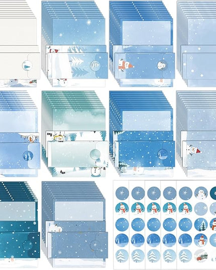 EggSun 250Pcs Christmas Winter Stationery Paper and Envelope Set with 100 Letterhead Papers and 50 Envelopes,10 Design for Letter Writing Invitations Computer Holidays Party Notes, 8.5x11 Inch-Snowman