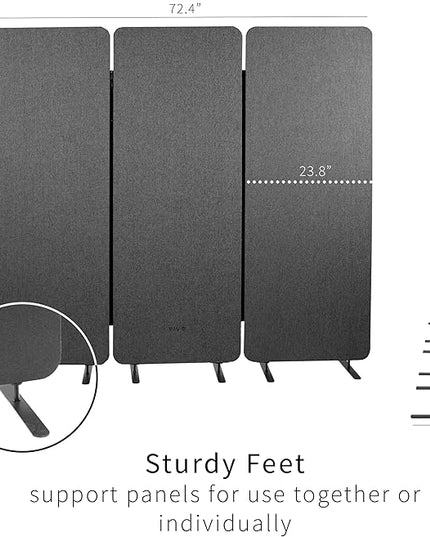 VIVO Freestanding 72 x 66 inch Privacy Panel, Cubicle Divider, Acoustic Wall Partition, x3 24 inch Panels, Dark Gray, PP-3-T072D