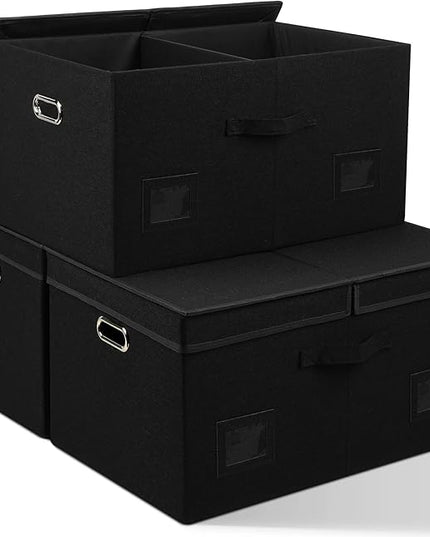 75 Quarts Extra Large Decorative Storage Bins with Lids, 3 Packs Black Collapsible Storage Bins with Lids, Stackable Storage Bins Decorative Box Storage With Lid Extra Large