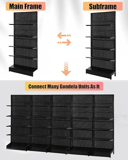 Eastern Tree Pegboard Display Stand, 3x6.5 Feet Gondola Retail Shelving Wall Display for Convenient Grocery Office Supply or Retail Stores, Standing Peg Board Display Rack with 20 Hooks