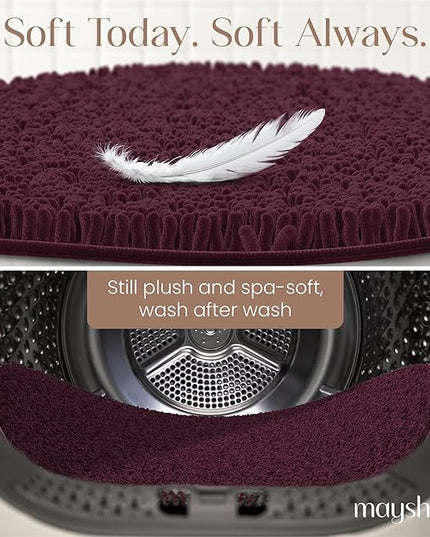 MAYSHINE Round Area Rug Set for Bathroom | Soft Plush Chenille Bath Mat, Water Absorbent Non-Slip Bathroom Rug | Washable Shag Carpet for Shower, Bedroom, or Home Décor | 36"x36" Round | Burgundy