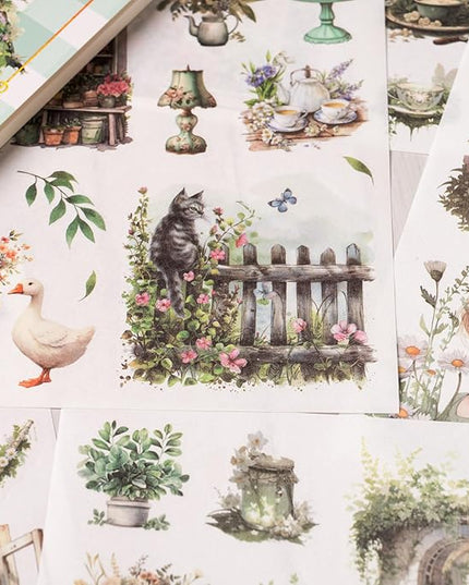 YagCu Garden Journal Stickers, 50 Sheets Washi Junk Journaling Sticker Book, Scrapbook Supplies, Watercolor Scrapbooking for Adults, Green Decorative Ephemera Arts Craft