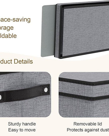 Storage Boxes with Lids, 15 x 9.8 x 8.3 Inch Storage Bins for Wardrobe Bedroom Laundry, Fabric Closet Organizers with Handles,Gray, 5-Pack