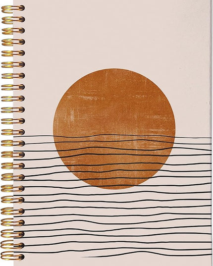 VNWEK Abstract Boho Terracotta Sun Sunset Ocean Wave Spiral Notebook Journal 5.5 x 8.3 inches,Boho Lined Hardcover Spiral Notebook,Boho Gifts for Women Teen Girls Teens
