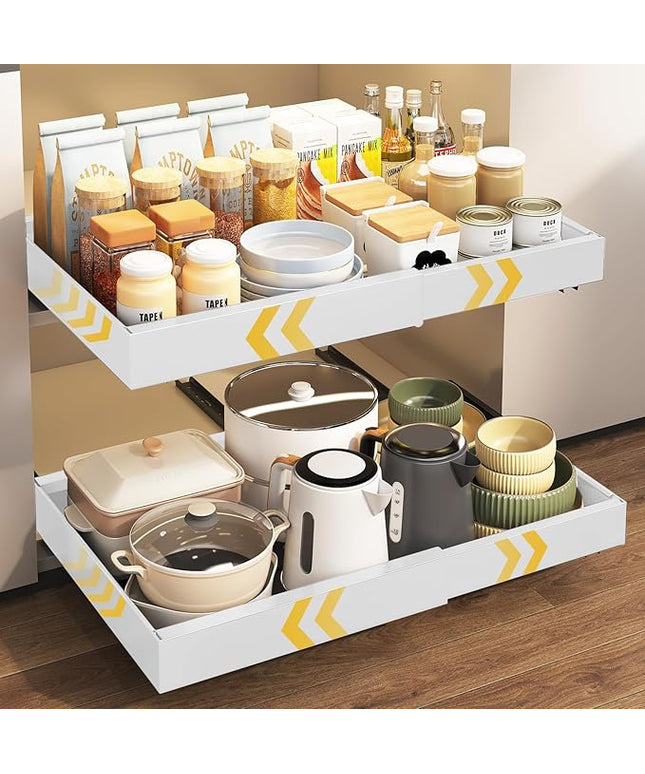 FILTA 2Pack Expandable Pull-Out Cabinet Organizer 21" Deep Slide Out Drawers, Upgrade 3 Slide Rails, Adjustable Width 12.4”-20.4”, With Screws and Nano Film Adhesive, White