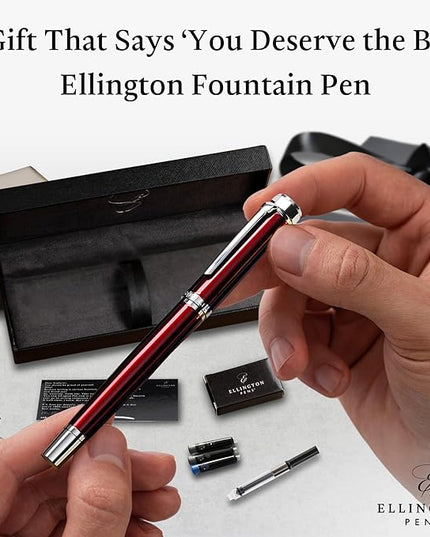 Ellington Pens Luxury Fountain Pen Set - Extra Fine Nib- Includes 3 Ink Cartridges, Refillable Ink Converter, Gift Box- Fountain Pens For Writing, Calligraphy, Journaling, Sketching (Scarlet Slate)