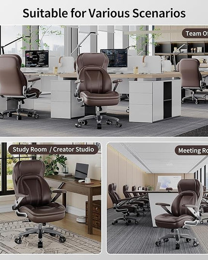 Big and Tall Office Chair, 600lbs Heavy Duty Desk Chair with 5D Arms, Adjustable Lumbar Support & Height, Tilt Function, PU Leather High Back Ergonomic Executive Computer Chair with 3'' Silent Casters