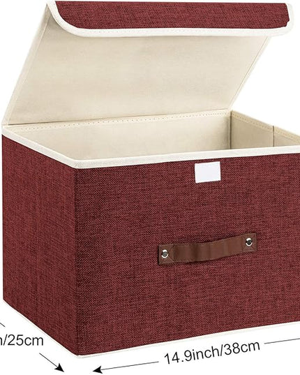 TYEERS Foldable Storage Boxes with Lids 5 Pack Fabric Storage Bins with Lids, Closet Organizers for Clothes Storage, Room Organization, Office Storage, Toys - Red Wine