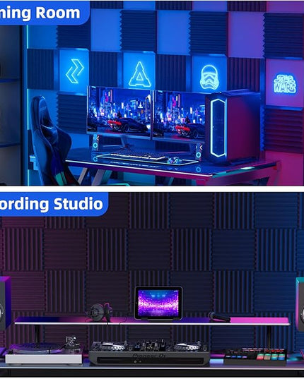 12 Pack Sound Proof Foam Panels for Wall with Self Adhesive, 2" X 12" X 12" High Density Acoustic Panels Sound Absorbing Quick-Recovery, Wedges Soundproof Wall Panels for Gaming & Studio Decor - Black