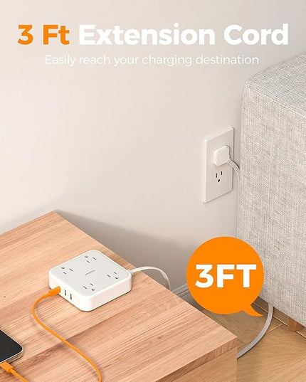 TESSAN Surge Protector Power Strip, 3 Ft Ring Pull Extension Cord with Multiple Outlets, 3 USB (1 USB C) 4 Outlets, 900J Surge Protection, Desktop Charging Station for Home, Office, Dorm Room