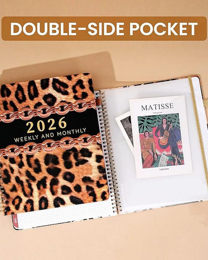 2026 Planner Weekly and Monthly Daily Calendar Planners 8.5 x 11, Jan 2026-Dec 2026, Hard Cover Large Yearly Agenda with Stickers & Tabs for Women Work Home- Leopard
