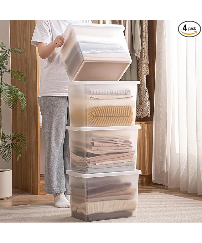 27 Quart Stackable Plastic Storage Bins with Lids,Container to Organize Shoes and Crafts on Closet Shelves,Garage, Totes, Tubs Boxes Organizing 4 Pack (4XL)