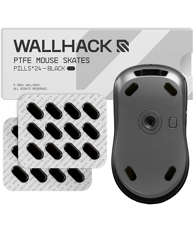 Wallhack PTFE Pill Mouse Skates | Premium Universal Skates for Gaming Mice | Ultra-Smooth Glide on Cloth & Glass Pads | Customize Speed & Control | Fast, Easy to Apply | Black 7mm x 14mm