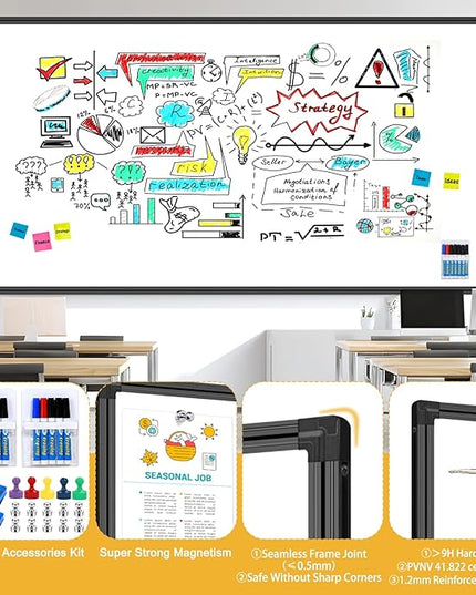 H-Qprobd 8'x4' Whiteboard Commercial-Grade Large Magnetic Dry Erase White Board for Wall - 96"x48" Presentation Boards for Business, Education & Government - Aluminum Frame Wall Mounted Whiteboard
