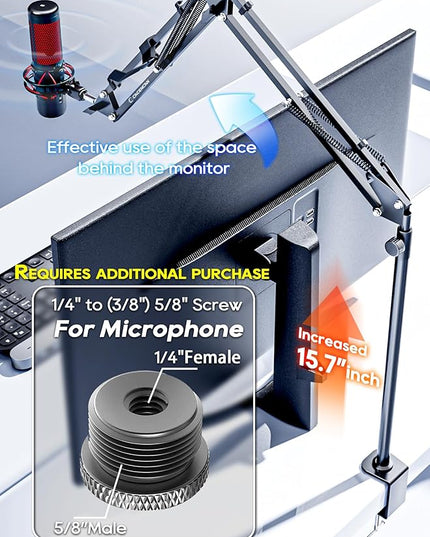 Overhead Camera Mount, 5lb Horizontal Load-Bearing, 360° Adjustable Stand for Desk, Flexible Arm Desk Mount, with Phone Clamp, Tabletop Mount for DSLR Camera/Webcam/Microphone（White