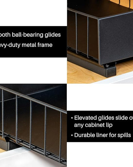 LYNK PROFESSIONAL® Pull Out Cabinet Organizer, 10" x 14" Single Tier Slide Out Drawers for Kitchen Cabinets - Sliding Pull-Out Pantry Shelves – Home Shelf Organizers - Lifetime Ltd. Warranty, Black