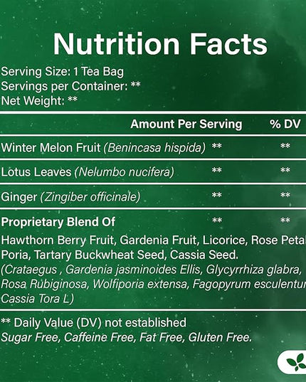 FreshDrinkUS, Oil-Reducing Herbal Tea – 10 Tea Bags | Blend of Winter Melon, Lotus Leaf, Ginger, Hawthorn, Gardenia Fruit, Rose, Cassia Seed & More | Naturally Caffeine-Free | Delicious Hot or Iced