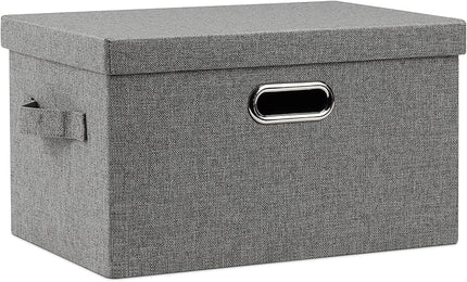 Medium 15" 21 Quart Collapsible Stackable Storage Bins with Lids, 1 Pack Gray Foldable Fabric Closet Storage Boxes with Lids, 4 Handles Heavy-duty Linen Cube Baskets for Bedroom