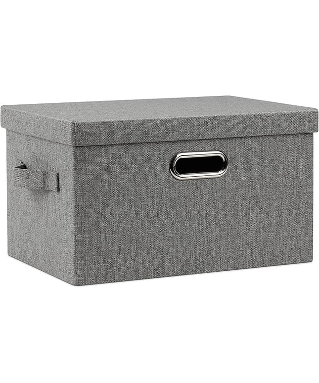 Medium 15" 21 Quart Collapsible Stackable Storage Bins with Lids, 1 Pack Gray Foldable Fabric Closet Storage Boxes with Lids, 4 Handles Heavy-duty Linen Cube Baskets for Bedroom