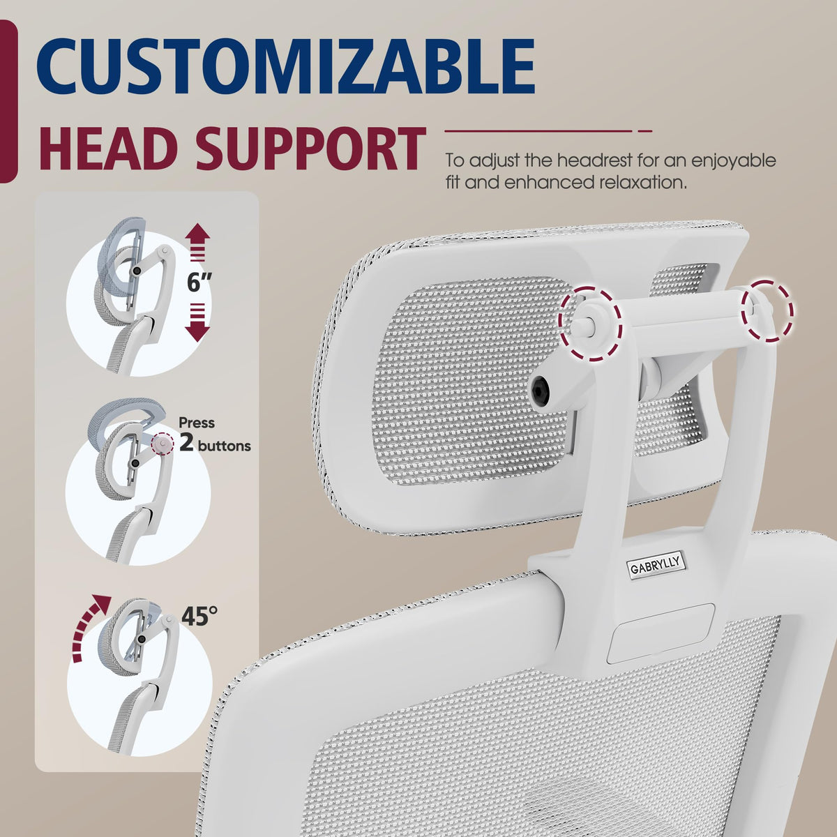GABRYLLY Ergonomic Office Chair, High Back Home Desk Chair with 2D Flip-Up Arms, 3D Headrest, 90-120° Tilt and Wide Cushion, Big and Tall Mesh Chairs for Man Woman, Computer Task Chair Light Grey