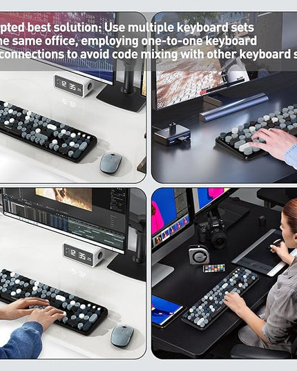 FOPETT 2.4GHz Wireless Keyboard and Mouse Set with Switch Button - Full-Size Keyboard - Compatible for Windows/Laptop/PC/Notebook/Smart TV and More - Grey Colorful